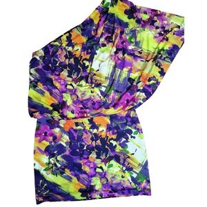 NEW Abstract Floral Asymmetric One Shoulder Dress Size 10  Sleeve‎ Stretch Lined